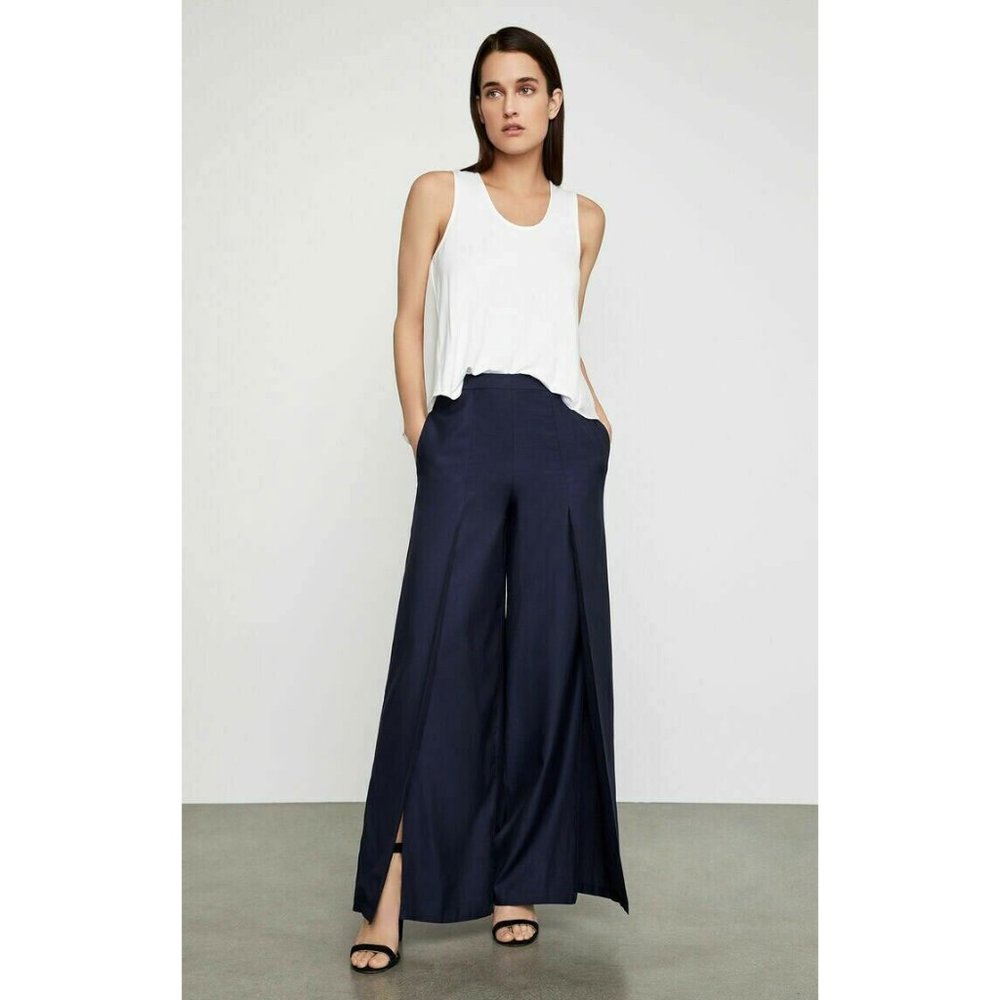 BCBGMAXAZRIA Michael Wide Leg Slit Dark Navy Blue Pants XSmall NWT